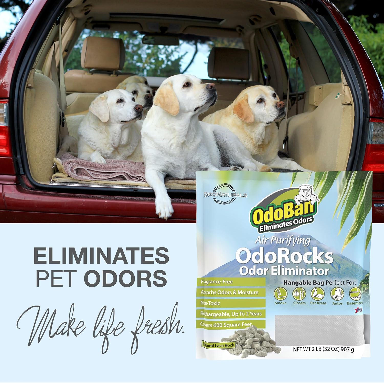 OdoBan Air Purifying OdoRocks Natural Odor Eliminator Made from Natural Volcanic Rocks, Made in the USA, Fragrance Free, 2 Pound Bag - Image 5