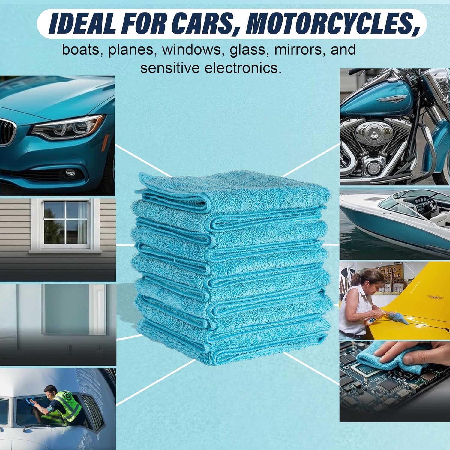 Plane Perfect Premium Microfiber Towels - 350GSM, 14"x14" Scratch Free, Absorbent, Reusable Cleaning & Drying Towels for Planes, Cars, Boats, Motorcycles | 12 Pack - Image 9