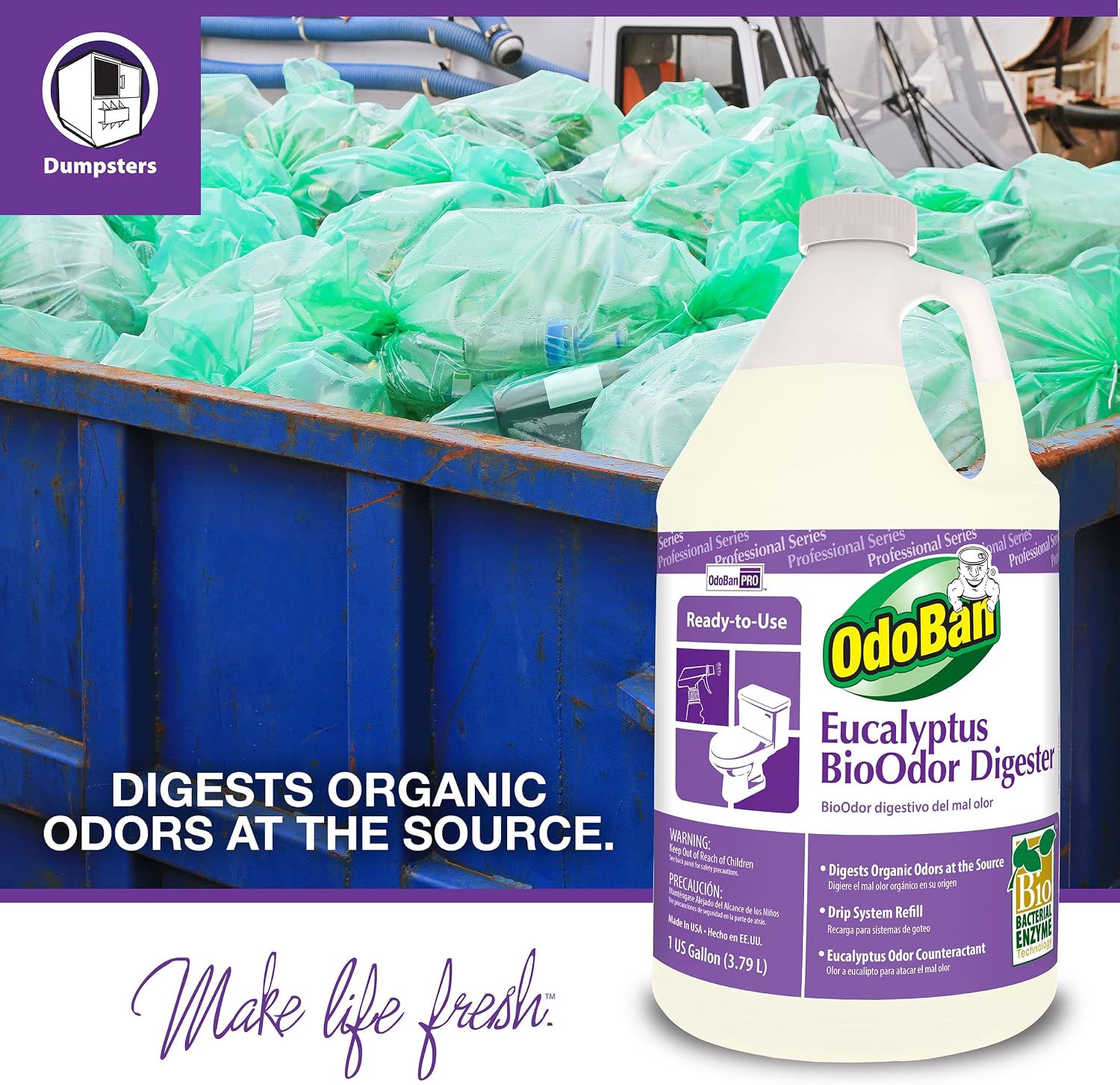 OdoBan Professional Cleaning Ready-to-Use BioOdor Digester Harsh Aroma Counteractant, Made in the USA, 2-Pack, 1 Gallon Each - Image 3