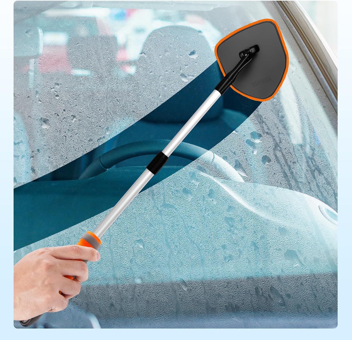 XINDELL Windshield Cleaner Tool, Car Window Cleaning Kit with 4 Reusable Microfiber Pads, Extendable Handle & 360° Rotating Head, Safety Hammer, Streak-Free Auto Glass Wiper for Car Truck SUV RV - Image 7