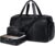 Wogarl 3PCS Leather Weekender Bag for Women Men: Large Overnight Travel Duffel Bags with Shoe Compartment Toiletry Packing Cube Carry On Tote Fit 21″(Black)