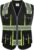 JKSafety 10 Pockets Hi-Vis Zipper Front Black Safety Vest | Cushioned Collar | High Reflective Tapes with Extended Neon Yellow Strips | Meets ANSI/ISEA Standards (Large, 89-Black)